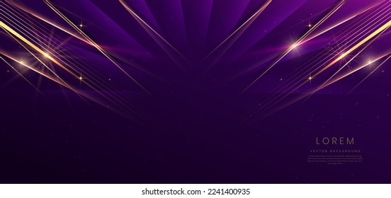 Abstract elegant dark purple background with golden  lighting effect sparkle. Luxury template design. Vector illustration. 