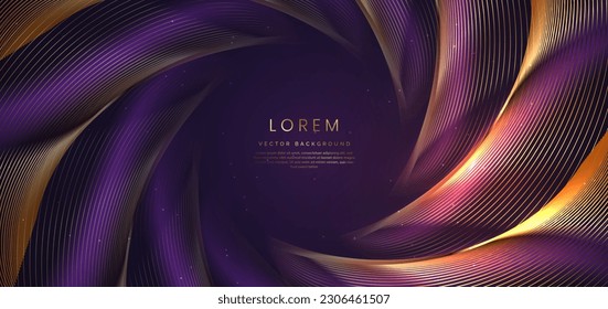 Resumen elegante fondo morado oscuro con línea curva dorada y efecto de iluminación. Diseño de premios de celebración de plantillas de lujo. Ilustración del vector