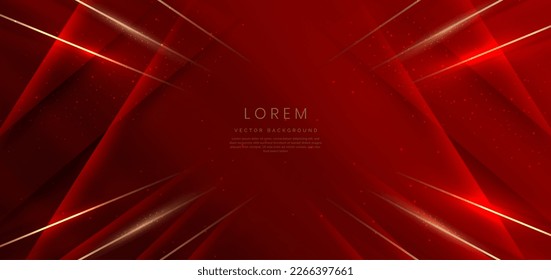 Abstract elegant dark red background with golden line and lighting effect sparkle. Luxury template design. Vector illustration. 