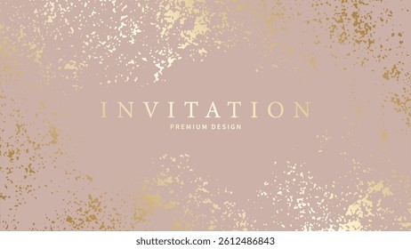 Abstract elegant design with gold pattern on pink background. Premium vector illustration for invitation, flyer, cover, luxe invite, business banner, prestigious voucher, social media, ads.