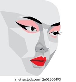 Abstract Elegant Face Image with red lipstick