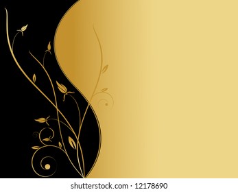 abstract elegant floral background with copy space in gold and black color. Simple gradient used. Easy to re-color