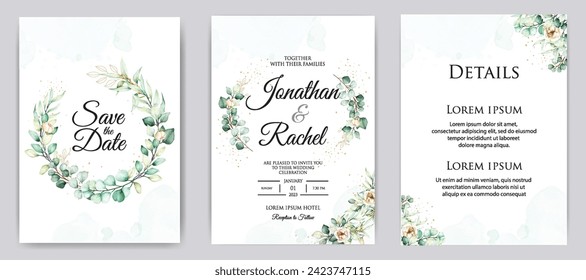 Abstract and Elegant Floral Invitation Card Sets.Illustrator and designer. Wedding Invites, save the date, Birthday Invites, Video Invites, E-Cards.