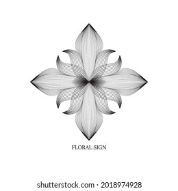 Abstract elegant flower logo icon line art deisgn. Universal creative oriental style floral drawn symbol.