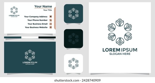 Icono y tarjeta de visita del logotipo elegante abstracto de la flor