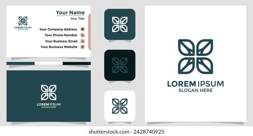 Icono y tarjeta de visita del logotipo elegante abstracto de la flor