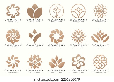 Abstract elegant flower rose logo icon set.