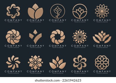 Resumen del conjunto de iconos del logotipo de la rosa de la flor elegante.