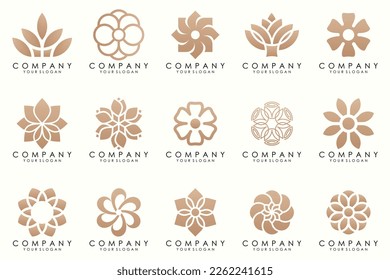 Abstract elegant flower rose logo icon set.