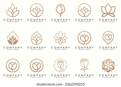 Abstract elegant flower rose logo icon set.