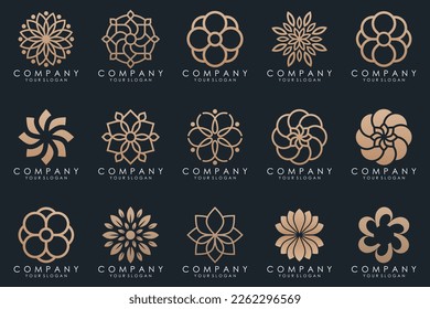 Abstract elegant flower rose logo icon set.