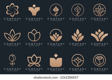 Abstract elegant flower rose logo icon set.