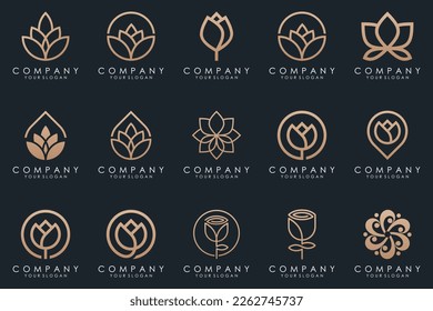 Abstract elegant flower rose logo icon set.