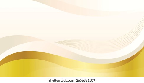 Abstract elegant flowing gold wave line vector on white background. Luxury shiny gold wave template design element with space for your text. Suit for presentation, poster, flyer, cover, banner