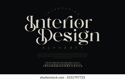 Abstract elegant font alphabet uppercase lowercase and number. Classic lettering minimal fashion designs. Typography modern serif fonts regular decorative vintage concept. Vector illustration
