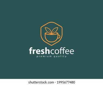 Abstract elegant fresh coffee logo template. coffee cup logo design. hexagonal coffee concept