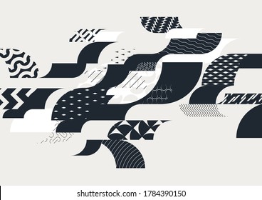 Abstract elegant geometric composition. Decorated black wavy lines on light background.