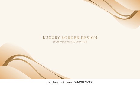 Abstract Elegant gold border with flowing lines on beige background. Luxury soft gold frame with golden line vector illustration