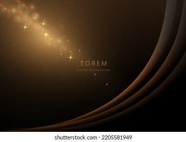 Abstract elegant gold curve glowing with lighting effect sparkle on black background. Template premium award design. Vector illustration