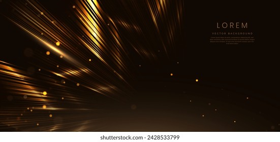 Abstract elegant gold diagonal lines on dark brown background with lighting effect sparkle. Luxury template award design. Vector illustration