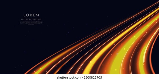 Abstract elegant gold glowing curve line with lighting effect sparkle on black background. Template premium award design. Vector illustration