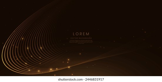 Abstractas línea curva brillante de oro elegante con efecto de iluminación brillo en el fondo negro. Plantilla de diseño de premio premium. Ilustración vectorial