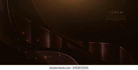 Abstractas línea curva brillante de oro elegante con efecto de iluminación brillo en el fondo negro. Plantilla de diseño de premio premium. Ilustración vectorial