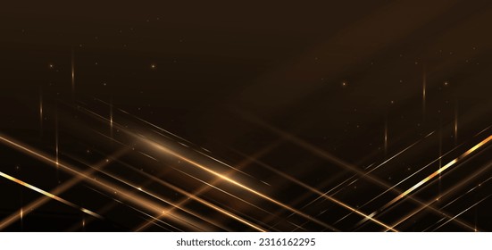 Resumen de la línea diagonal elegante dorada brillante con efecto de iluminación brillante sobre el fondo negro. Diseño de premio de plantilla premium. Ilustración del vector