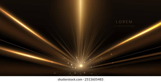 Abstrato elegante ouro brilhante efeito de iluminação de linha diagonal brilho no fundo preto. Design de prêmio de modelo. Ilustração vetorial