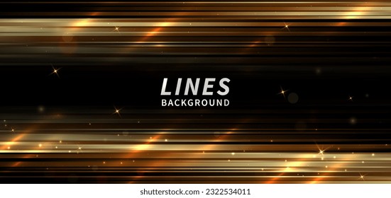 Abstract elegant gold glowing horizontal line with lighting effect sparkle on black background. Template premium award design. Vector illustration