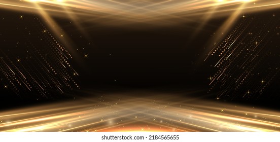 Abstract elegant gold glowing with lighting effect sparkle on black background. Template premium award design. Vector illustration