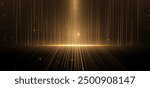 Abstract elegant gold glowing line with lighting effect sparkle on black background. Template premium award design. Vector illustration