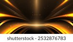 Abstract elegant gold glowing line with lighting effect sparkle on black background. Template premium award design. Vector illustration