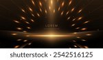 Abstract elegant gold glowing line with lighting effect sparkle on black background. Template premium award design. Vector illustration