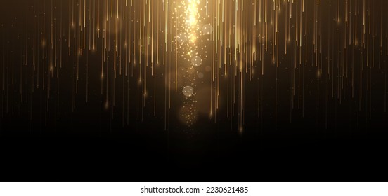 Abstract elegant gold glowing line with lighting effect sparkle on black background. Template premium award design. Vector illustration