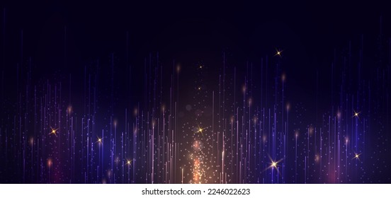 Abstract elegant gold glowing line with lighting effect sparkle on dark blue background. Template premium award design. Vector illustration