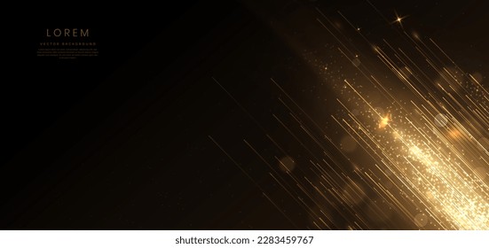 Abstract elegant gold glowing line with lighting effect sparkle on black background. Template premium award design. Vector illustration