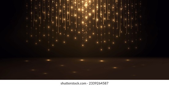 Abstract elegant gold glowing line with lighting effect sparkle on black background. Template premium award design. Vector illustration