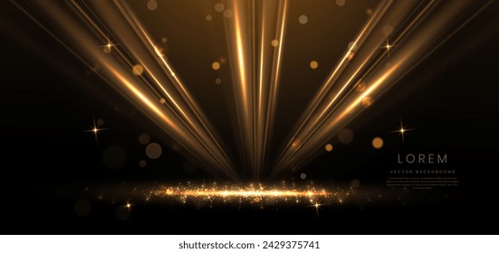 Abstract elegant gold glowing line with lighting effect sparkle on black background. Template premium award design. Vector illustration