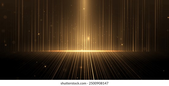 Abstract elegant gold glowing line with lighting effect sparkle on black background. Template premium award design. Vector illustration