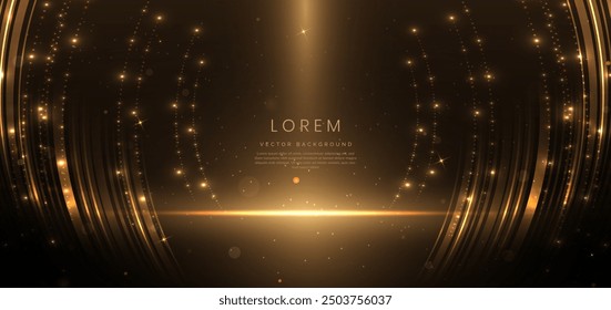 Abstract elegant gold glowing line with lighting effect sparkle on black background. Template premium award design. Vector illustration