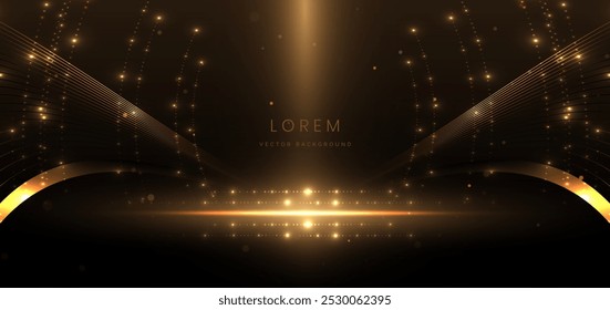 Abstract elegant gold glowing line with lighting effect sparkle on black background. Template premium award design. Vector illustration