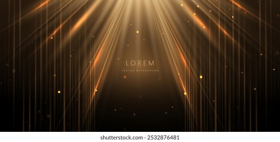 Abstrato linha brilhante de ouro elegante com efeito de iluminação brilho no fundo marrom. Design de prêmio de modelo. Ilustração vetorial