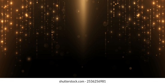 Abstract elegant gold glowing line with lighting effect sparkle on black background. Template premium award design. Vector illustration