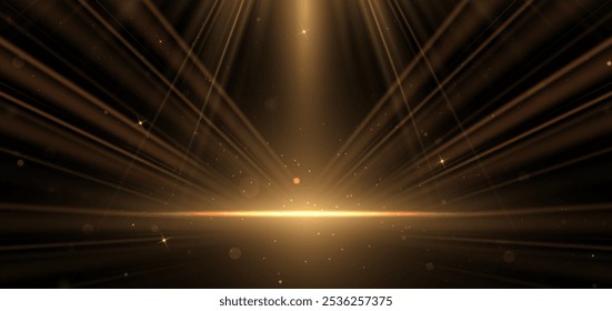 Abstract elegant gold glowing line with lighting effect sparkle on black background. Template premium award design. Vector illustration