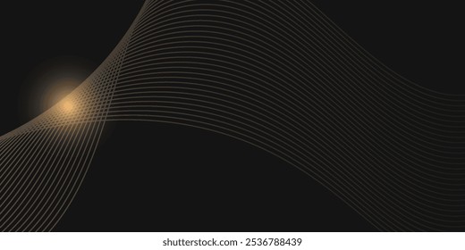 Abstract elegant gold glowing line with lighting effect sparkle on black background simple art