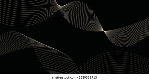 Abstractas línea brillante de oro elegante con efecto de iluminación brillante sobre fondo negro.