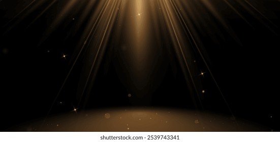 Abstract elegant gold glowing line with lighting effect sparkle on black background. Template premium award design. Vector illustration