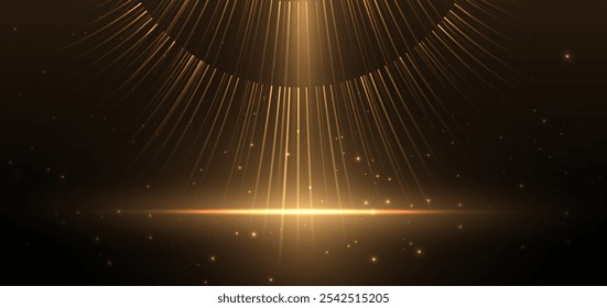 Abstractas línea brillante de oro elegante con efecto de iluminación brillante sobre fondo negro. Diseño de premio premium de Plantilla. Ilustración vectorial