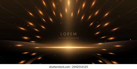 Abstractas línea brillante de oro elegante con efecto de iluminación brillante sobre fondo negro. Diseño de premio premium de Plantilla. Ilustración vectorial